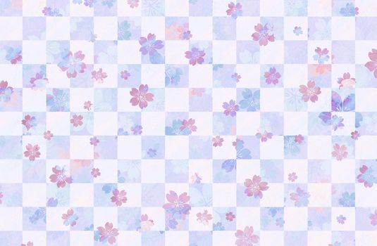 Water painting checked pattern with cherry blossoms / New year greeting card's template / spring background