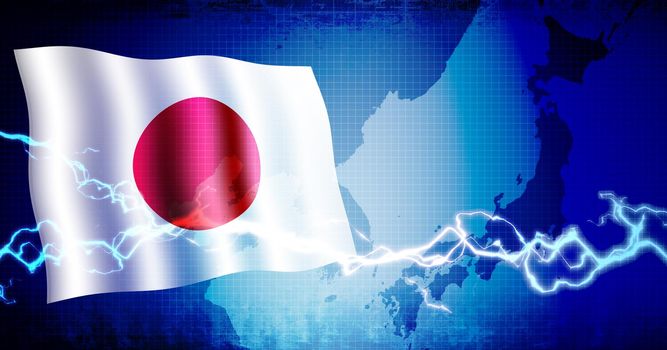 Japanese national flag and east asia map / web banner background (text space)
