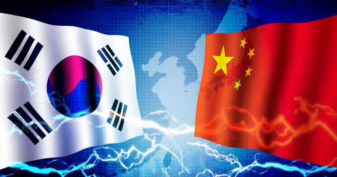 Political confrontation between South korea and china / web banner background illustration