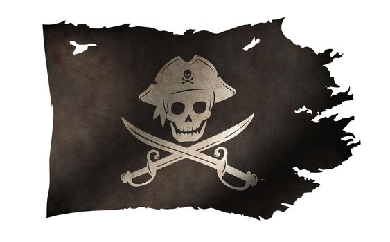 Dirty and torn pirates flag illustration / skull and bones