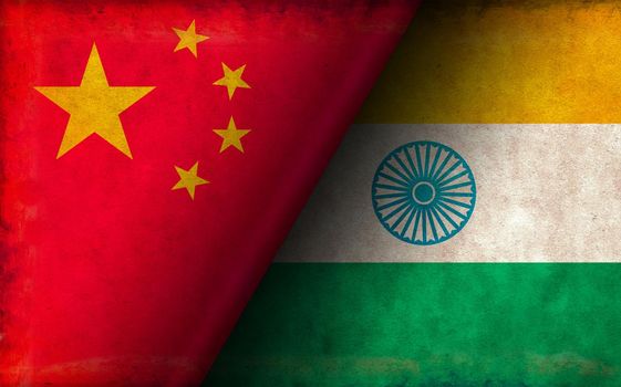 Grunge country flag illustration / China vs India (Political or economic conflict)