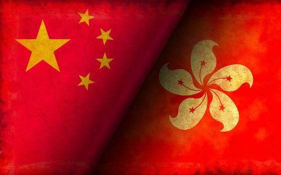 Grunge country flag illustration / China vs Hong Kong (Political or economic conflict)