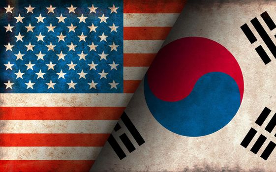 Grunge country flag illustration / USA vs South korea (Political or economic conflict)