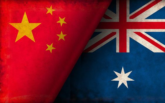 Grunge country flag illustration / China vs Australia (Political or economic conflict, Rival )