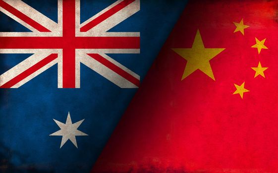 Grunge country flag illustration / China vs Australia (Political or economic conflict, Rival )