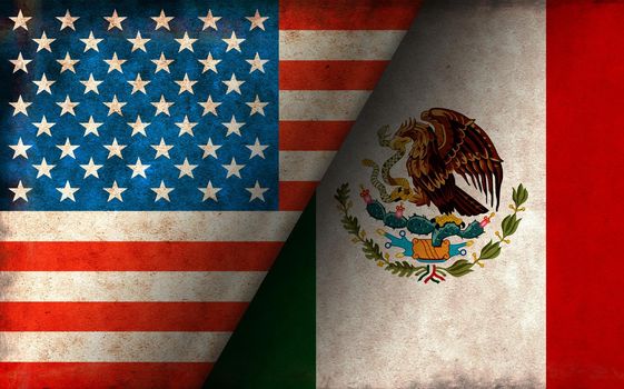 Grunge country flag illustration / USA vs Mexico (Political or economic conflict, Rival )
