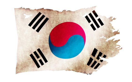 Dirty and torn country flag illustration / south korea