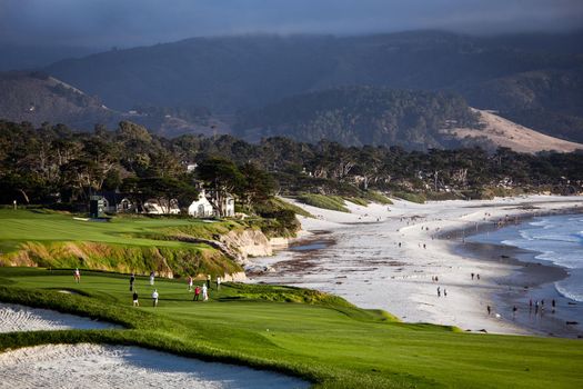 Coastline golf course, greens and bunkers in California, usa