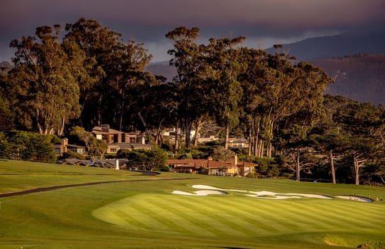 Coastline golf course, greens and bunkers in California, usa