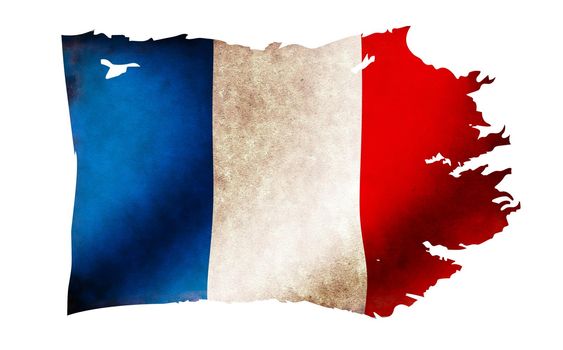 Dirty and torn country flag illustration / France