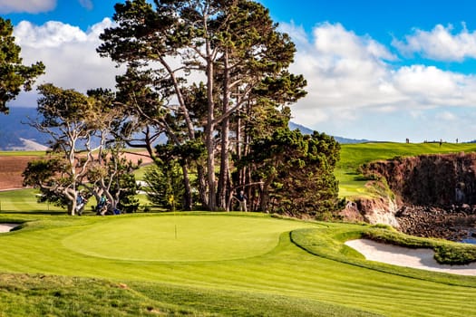 Coastline golf course, greens and bunkers in California, usa