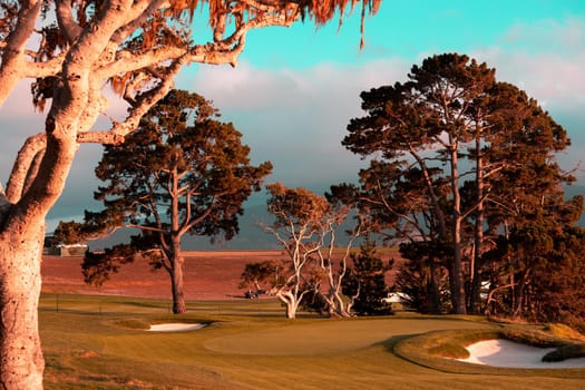 Coastline golf course, greens and bunkers in California, usa