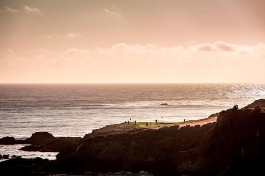 Coastline golf course, greens and bunkers in California, usa