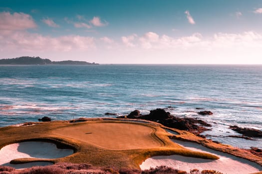 Coastline golf course, greens and bunkers in California, usa