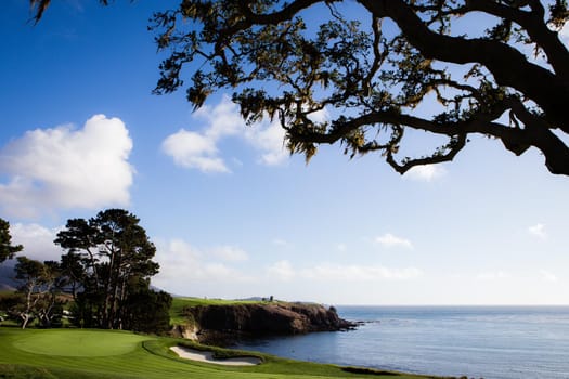 Coastline golf course, greens and bunkers in California, usa