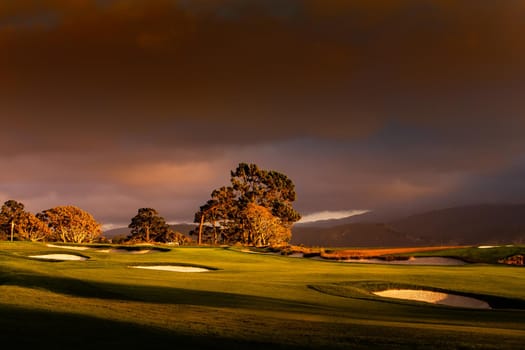 Coastline golf course, greens and bunkers in California, usa