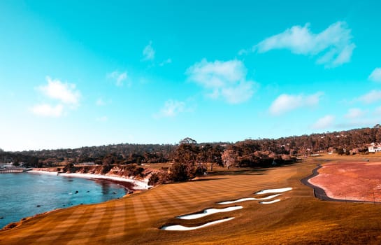 Coastline golf course, greens and bunkers in California, usa