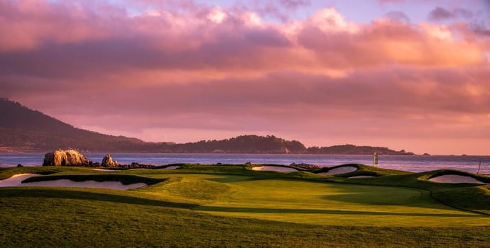 Coastline golf course, greens and bunkers in California, usa