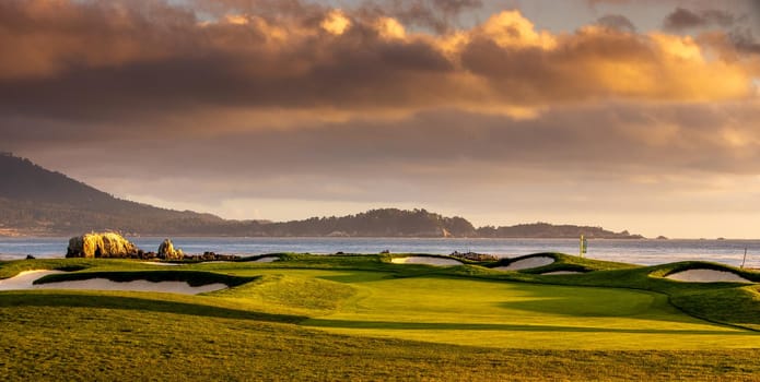 Coastline golf course, greens and bunkers in California, usa