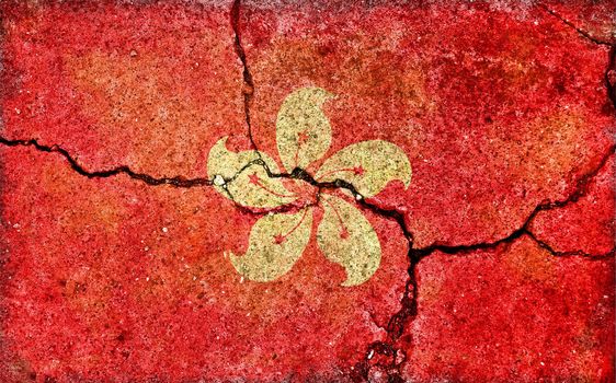 Grunge country flag illustration (cracked concrete background) / Hong Kong