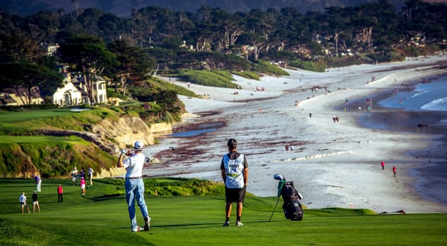 Coastline golf course, greens and bunkers in California, usa