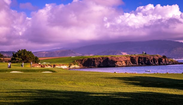 Coastline golf course, greens and bunkers in California, usa