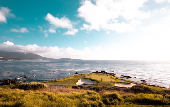 Coastline golf course, greens and bunkers in California, usa