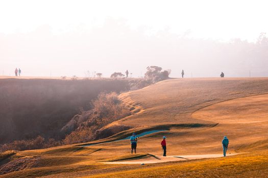 Coastline golf course, greens and bunkers in California, usa