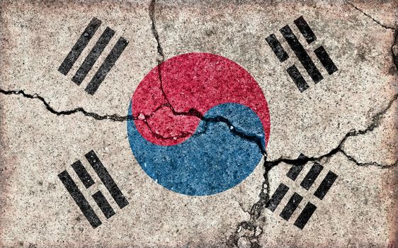 Grunge country flag illustration (cracked concrete background) / South korea