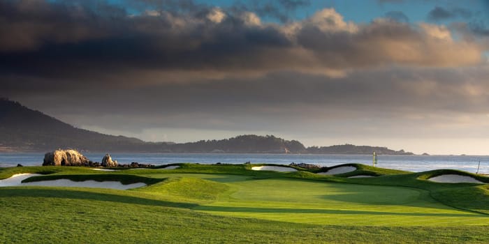 Coastline golf course, greens and bunkers in California, usa