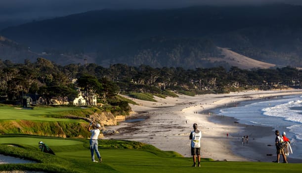 Coastline golf course, greens and bunkers in California, usa