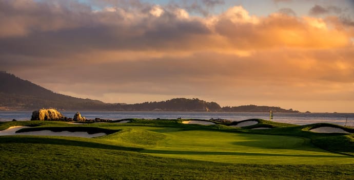 Coastline golf course, greens and bunkers in California, usa