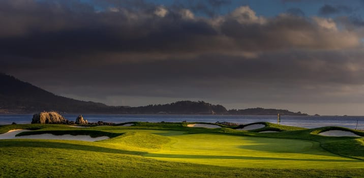 Coastline golf course, greens and bunkers in California, usa