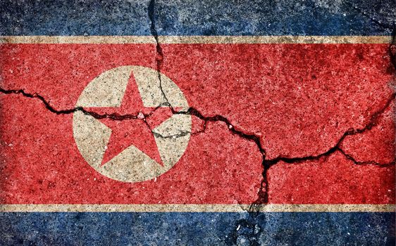 Grunge country flag illustration (cracked concrete background) / North Korea