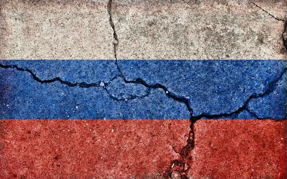 Grunge country flag illustration (cracked concrete background) / Russia