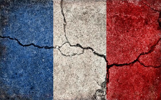 Grunge country flag illustration (cracked concrete background) / France