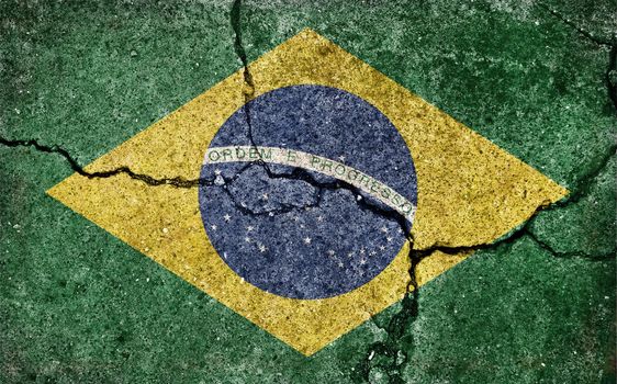 Grunge country flag illustration (cracked concrete background) / Brazil