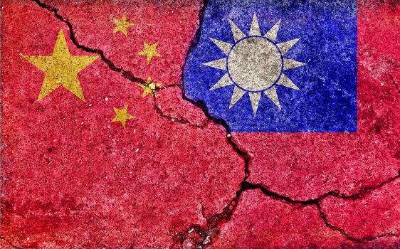 Grunge country flag illustration (cracked concrete background) / China vs Taiwan (Political or economic conflict)