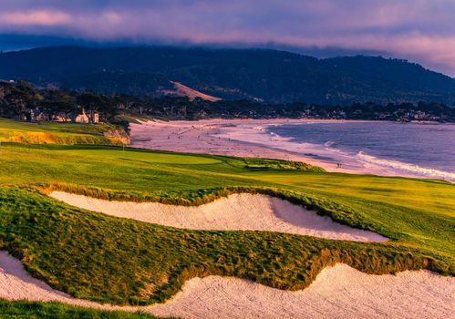 Coastline golf course, greens and bunkers in California, usa