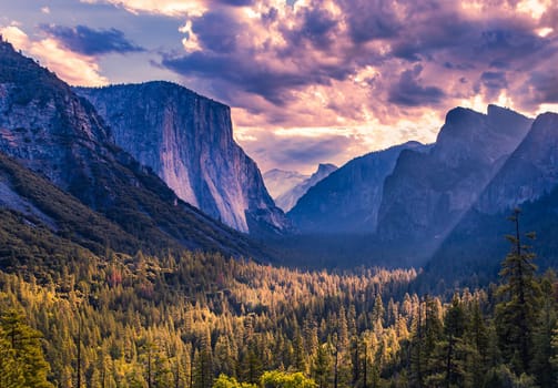 World famous rock climbing wall of El Capitan, Yosemite national park, California, usa