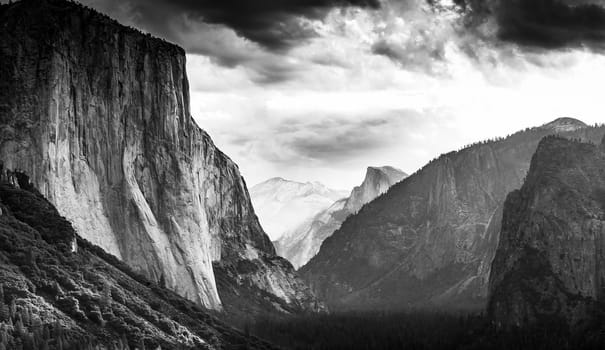 World famous rock climbing wall of El Capitan, Yosemite national park, California, usa