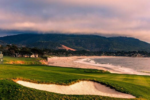 Coastline golf course, greens and bunkers in California, usa