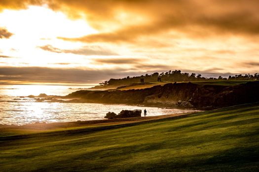 Coastline golf course, greens and bunkers in California, usa