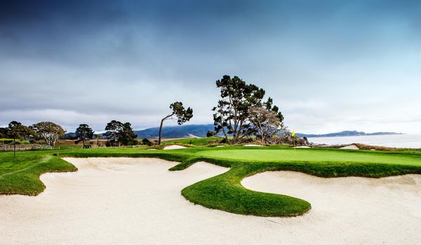 Coastline golf course, greens and bunkers in California, usa