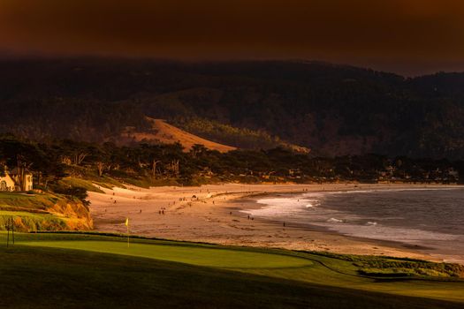 Coastline golf course, greens and bunkers in California, usa