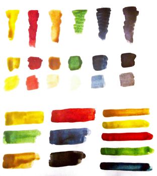 Colorful watercolor stains by brushpen