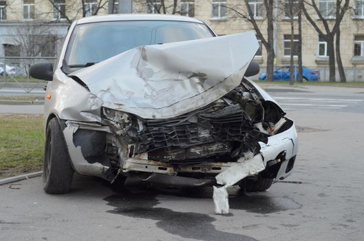 Car destroyed after an accident.Car accident insurance.