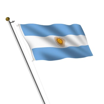 An Argentina flagpole 3d illustration on white with clipping path