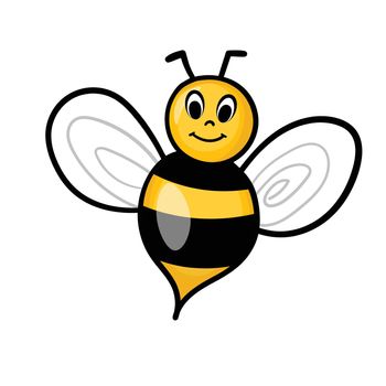 Cartoon bee mascot. A small bees flies. Wasp collection. Vector characters. Incest icon. Template design for invitation, cards. Doodle style.