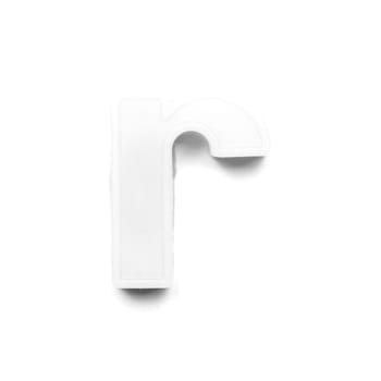 Magnetic lowercase letter R of the British alphabet in black and white